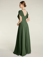 Encolure En V Mousseline Maxi Robes Avec Fente Olive Verte