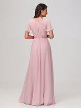 Robe en Mousseline Froncée à Manches Flottantes avec Ceinture Rose Poudré