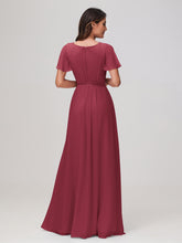 Robe en Mousseline Froncée à Manches Flottantes avec Ceinture Cannelle Rose