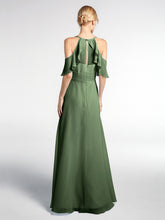 Robe Empire à Bretelles Spaghetti à Manches Volants-Bordés Olive Verte