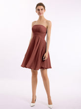 Robe Demoiselle d'honneur Sans Bretelles Mousseline Longueur de Genou terracotta