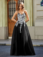 Maxi Robe Appliquée en Dentelle à Col en Cœur Noir