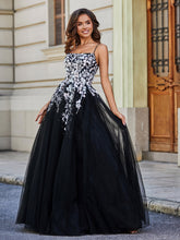 Robe en Tulle Dentelle Appliquée à Encolure Carrée Noir Grande Taille