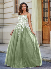 Robe en Tulle Dentelle Appliquée à Encolure Carrée Sauge Poudrée Grande Taille