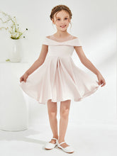 Robe de Fille à Col en Scoop et Hors de l'Épaule Longueur aux Genoux Pétale Rose