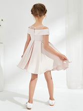 Robe de Fille à Col en Scoop et Hors de l'Épaule Longueur aux Genoux Pétale Rose