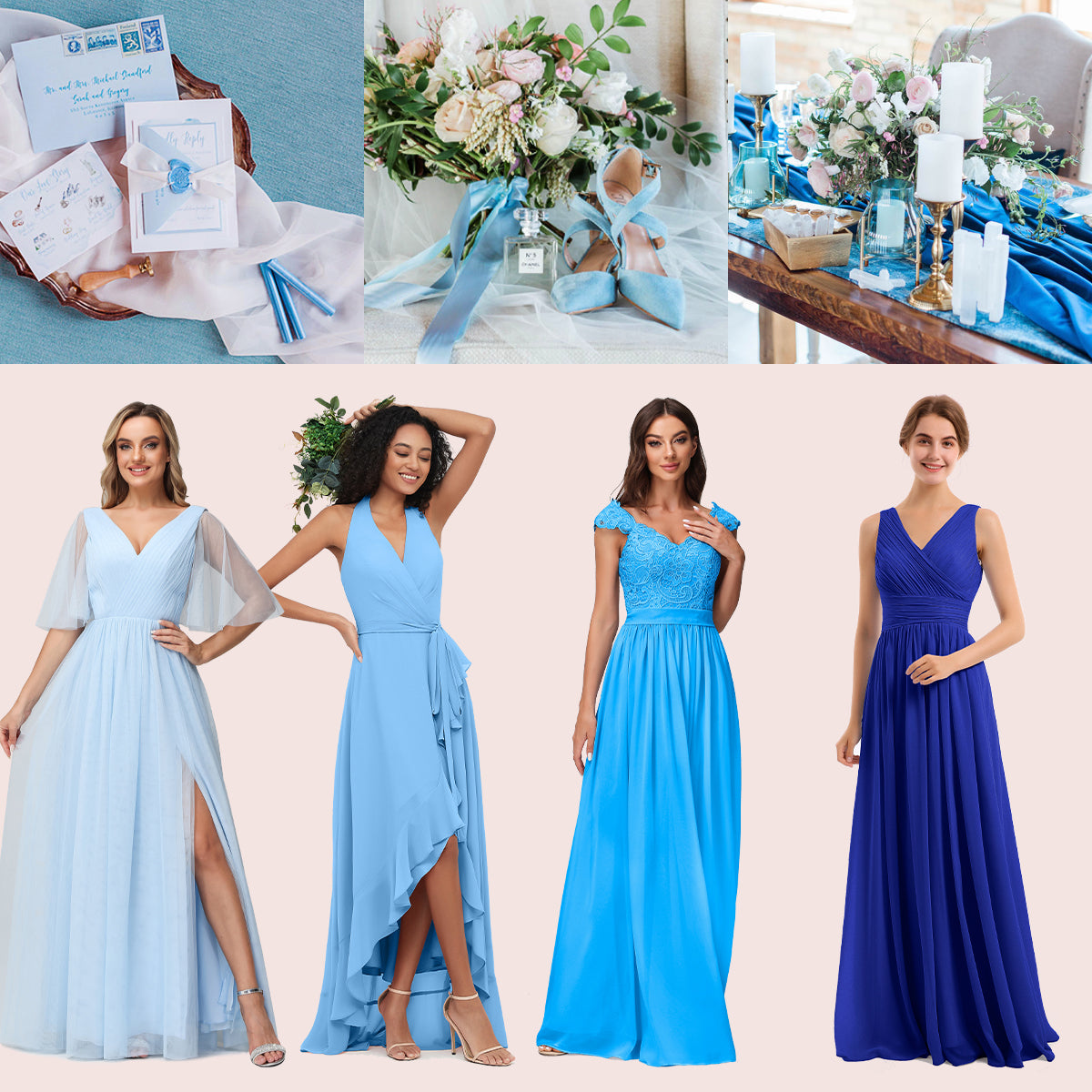 ROBES DE DEMOISELLE D’HONNEUR EN BLEU