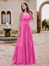 Robe Longueur au Sol en Mousseline à Encolure Carrée Azalée