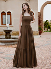 Robe Longueur au Sol en Mousseline à Encolure Carrée Brun