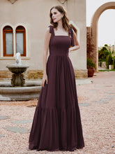 Robe Longueur au Sol en Mousseline à Encolure Carrée Cabernet