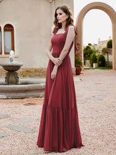 Robe Longueur au Sol en Mousseline à Encolure Carrée Cannelle Rose