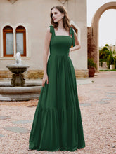 Robe Longueur au Sol en Mousseline à Encolure Carrée Vert Foncé