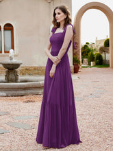 Robe Longueur au Sol en Mousseline à Encolure Carrée Raisin