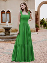 Robe Longueur au Sol en Mousseline à Encolure Carrée Vert