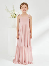 Robes de Demoiselle d'Honneur Junior à A-ligne avec Volants et Nœud Rose Poudré