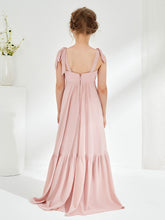 Robes de Demoiselle d'Honneur Junior à A-ligne avec Volants et Nœud Rose Poudré