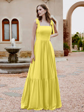 Robe Longueur au Sol en Mousseline à Encolure Carrée Citron