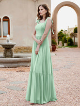 Robe Longueur au Sol en Mousseline à Encolure Carrée Vert Menthe