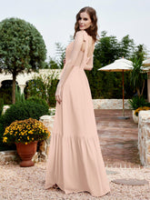 Robe Longueur au Sol en Mousseline à Encolure Carrée Rose Perle