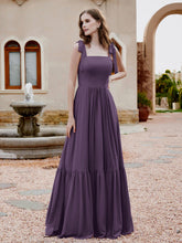 Robe Longueur au Sol en Mousseline à Encolure Carrée Plum