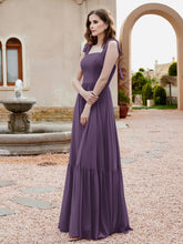 Robe Longueur au Sol en Mousseline à Encolure Carrée Plum