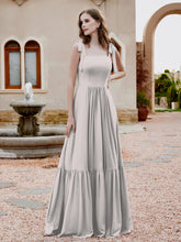 Robe Longueur au Sol en Mousseline à Encolure Carrée Argent