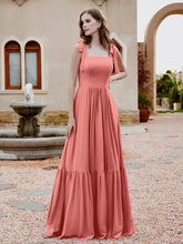 Robe Longueur au Sol en Mousseline à Encolure Carrée Sunset