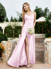 Robe en Mousseline à Bretelles Spaghetti et Col en V avec Fente Rose Pâle