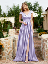 Robe en Satin à Mancherons et Col en V avec Poches Lavande