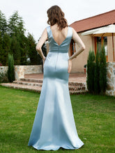 Robe en Satin à Col en V Plongeant avec Fente Brume