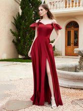 Robe en Satin à Manches Flottantes Hors de l'Épaule avec Poches Bordeaux