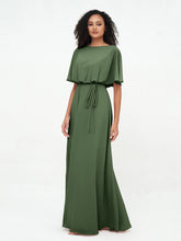 Robes de Demoiselle d'Honneur Enveloppées de Pleine Longueur en Mousseline Olive Verte