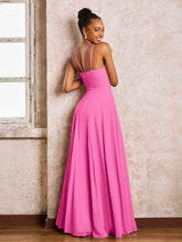 Robe Demoiselle d'Honneur Mousseline à Col Licou Longueur au Sol Azalée