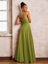Robe Demoiselle d'Honneur Mousseline à Col Licou Longueur au Sol Trèfle