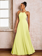Robe Demoiselle d'Honneur Mousseline à Col Licou Longueur au Sol Jonquille