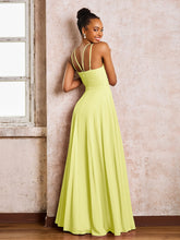 Robe Demoiselle d'Honneur Mousseline à Col Licou Longueur au Sol Jonquille