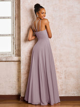 Robe Demoiselle d'Honneur Mousseline à Col Licou Longueur au Sol Crépuscule