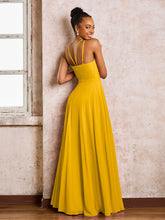 Robe Demoiselle d'Honneur Mousseline à Col Licou Longueur au Sol Souci
