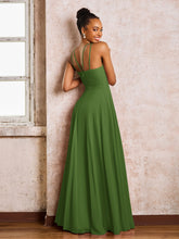 Robe Demoiselle d'Honneur Mousseline à Col Licou Longueur au Sol Mousse