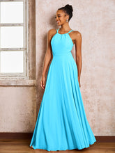 Robe Demoiselle d'Honneur Mousseline à Col Licou Longueur au Sol Piscine