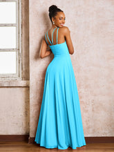 Robe Demoiselle d'Honneur Mousseline à Col Licou Longueur au Sol Piscine