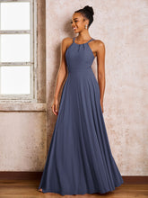 Robe Demoiselle d'Honneur Mousseline à Col Licou Longueur au Sol Orageux
