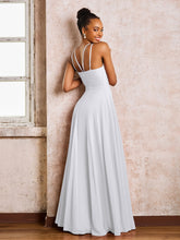 Robe Demoiselle d'Honneur Mousseline à Col Licou Longueur au Sol Blanc