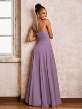 Robe Demoiselle d'Honneur Mousseline à Col Licou Longueur au Sol Glycine