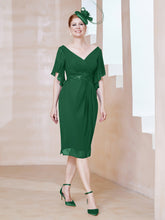 Robe en Mousseline à Col en V Orné de Strass Vert Foncé
