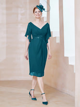 Robe en Mousseline à Col en V Orné de Strass Bleu Encre