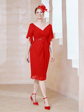 Robe en Mousseline à Col en V Orné de Strass Rouge
