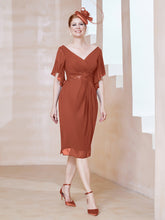 Robe en Mousseline à Col en V Orné de Strass Rouille