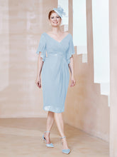 Robe en Mousseline à Col en V Orné de Strass Bleu Ciel