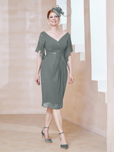 Robe en Mousseline à Col en V Orné de Strass Gris Acier